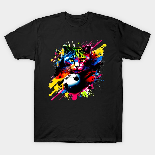 Soccer Cat - Soccer Futball Football - Graphiti Art Graphic Paint T-Shirt by MaystarUniverse